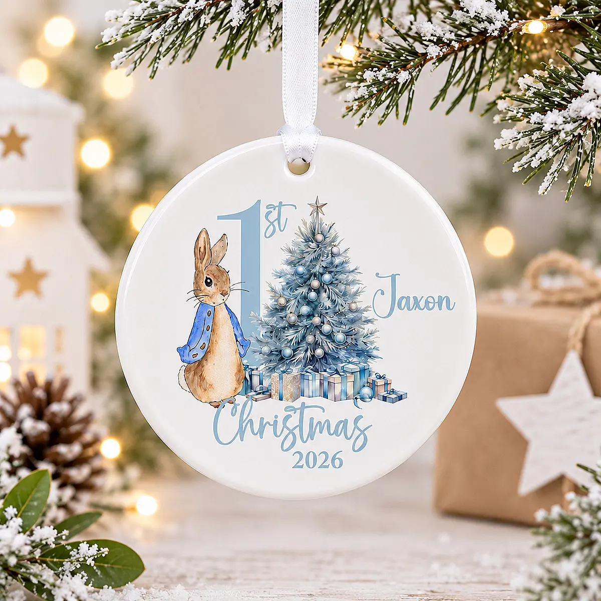 Personalised Baby’s First Christmas Rabbit Ceramic Decoration