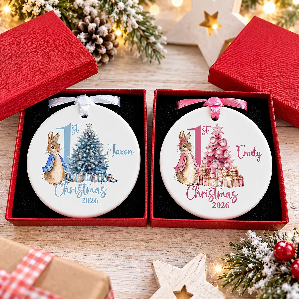 Personalised Baby’s First Christmas Rabbit Ceramic Decoration