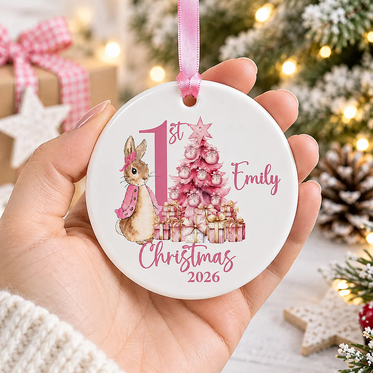 Personalised Baby’s First Christmas Rabbit Ceramic Decoration