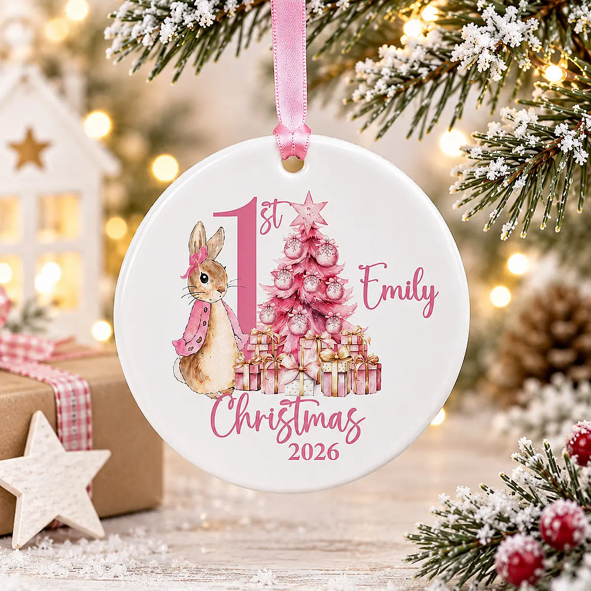 Personalised Baby’s First Christmas Rabbit Ceramic Decoration