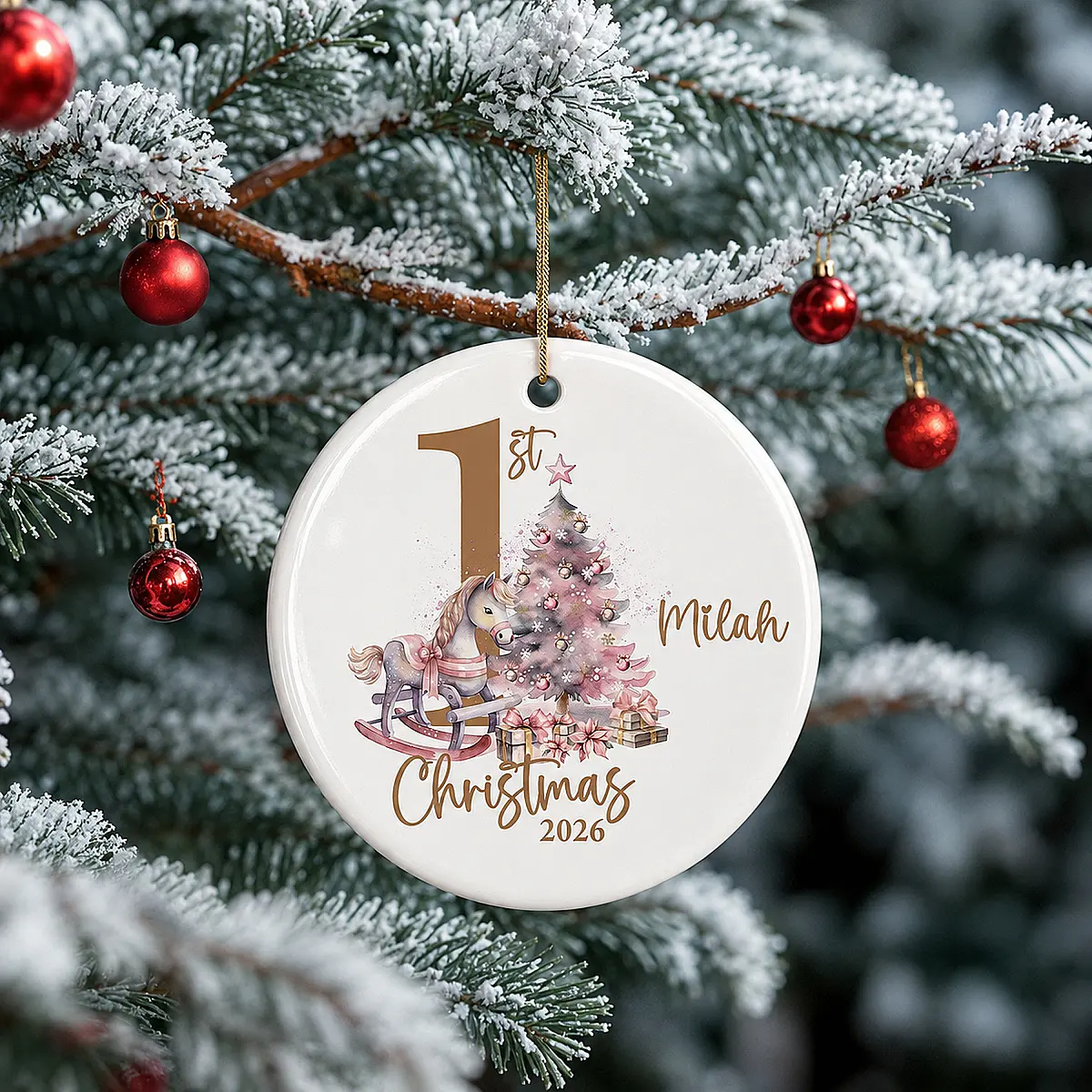 Personalised Baby’s First Christmas Rocking Horse Ceramic Decoration