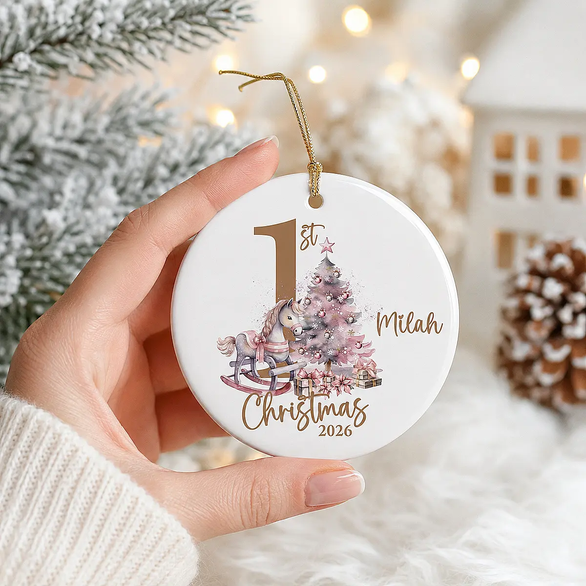 Personalised Baby’s First Christmas Rocking Horse Ceramic Decoration