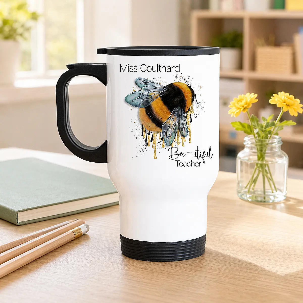 Personalised Bee-utiful Teacher Travel Mug