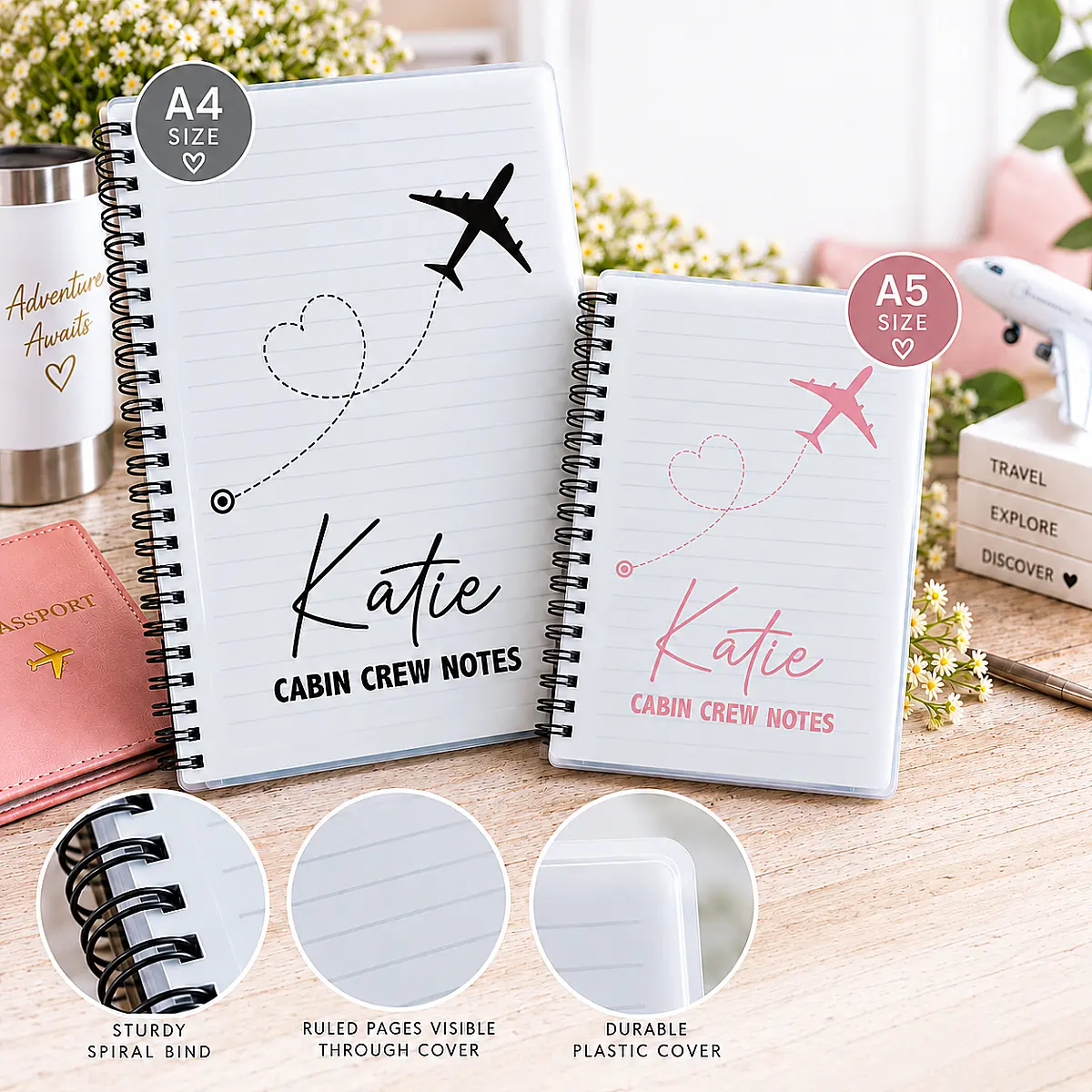 Personalised Cabin Crew Notebook – Flight Attendant A4 or A5