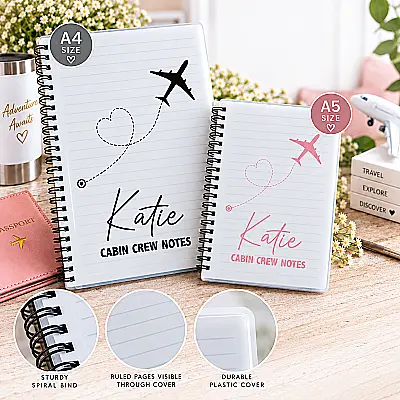 Personalised Cabin Crew Notebook – Flight Attendant A4 or A5