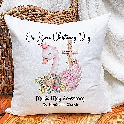 Personalised Christening Swan Cushion
