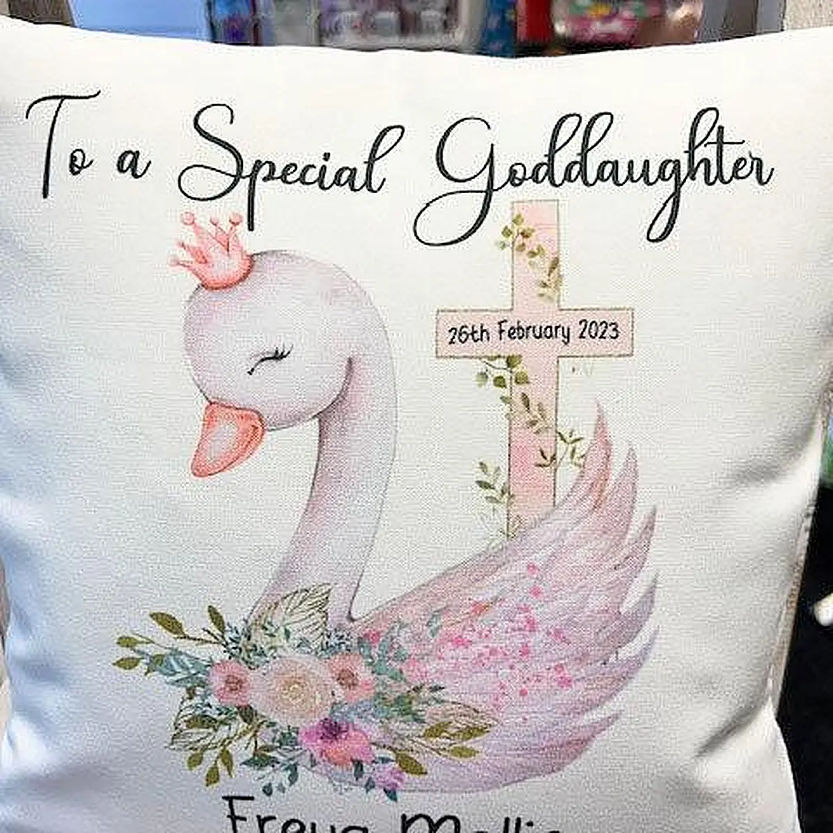 Personalised Christening Swan Cushion