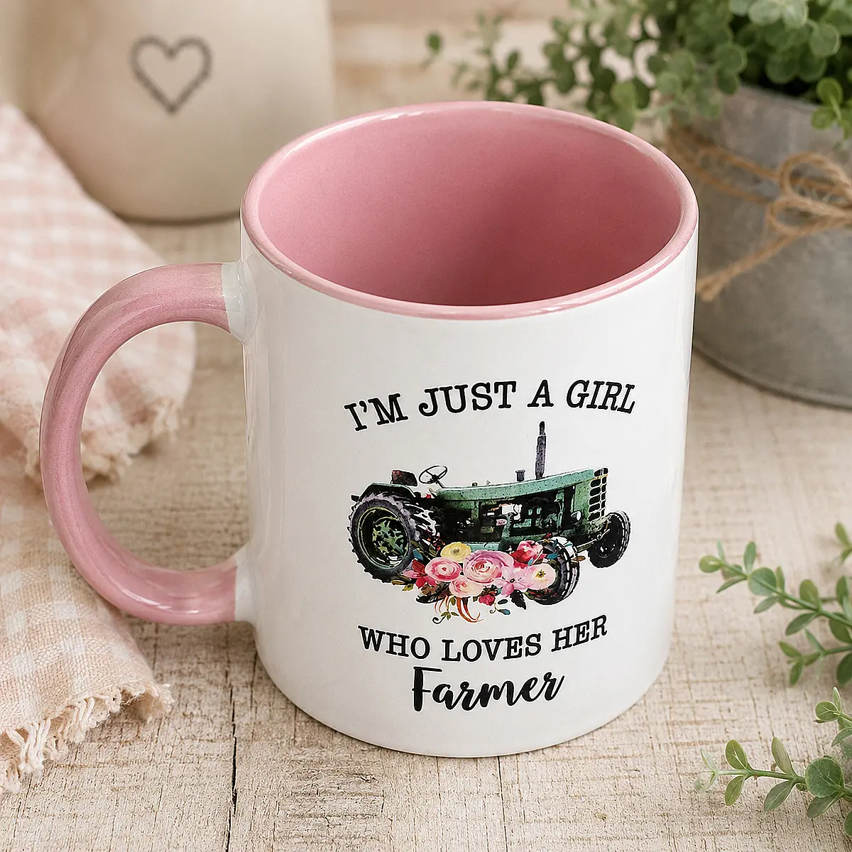 Just a Girl Who Loves Her Farmer Pink Mug