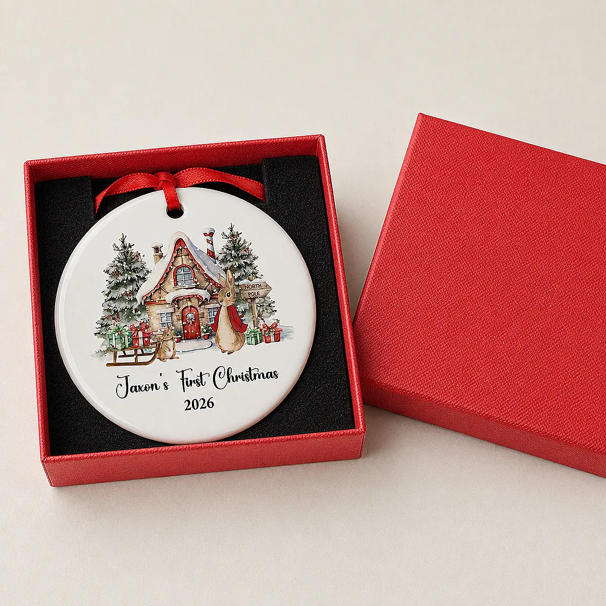 Personalised Baby’s First Christmas Rabbit House Decoration