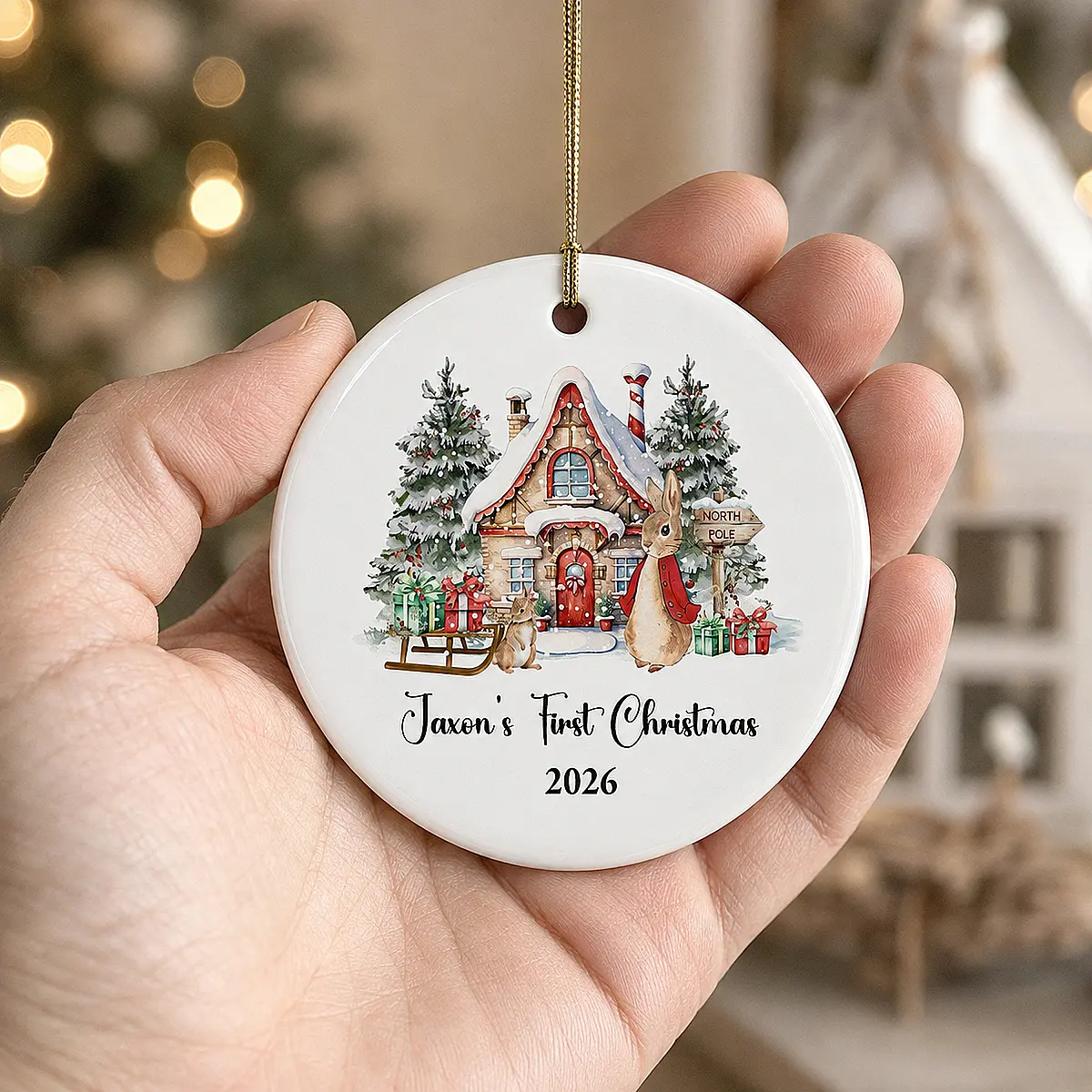 Personalised Baby’s First Christmas Rabbit House Decoration