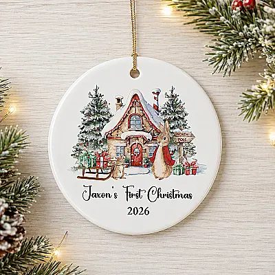 Personalised Baby’s First Christmas Rabbit House Decoration