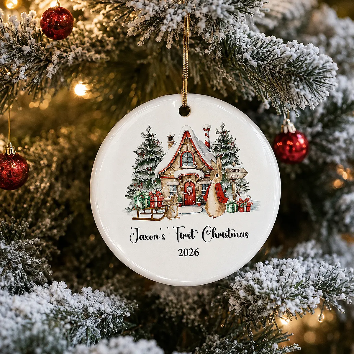Personalised Baby’s First Christmas Rabbit House Decoration