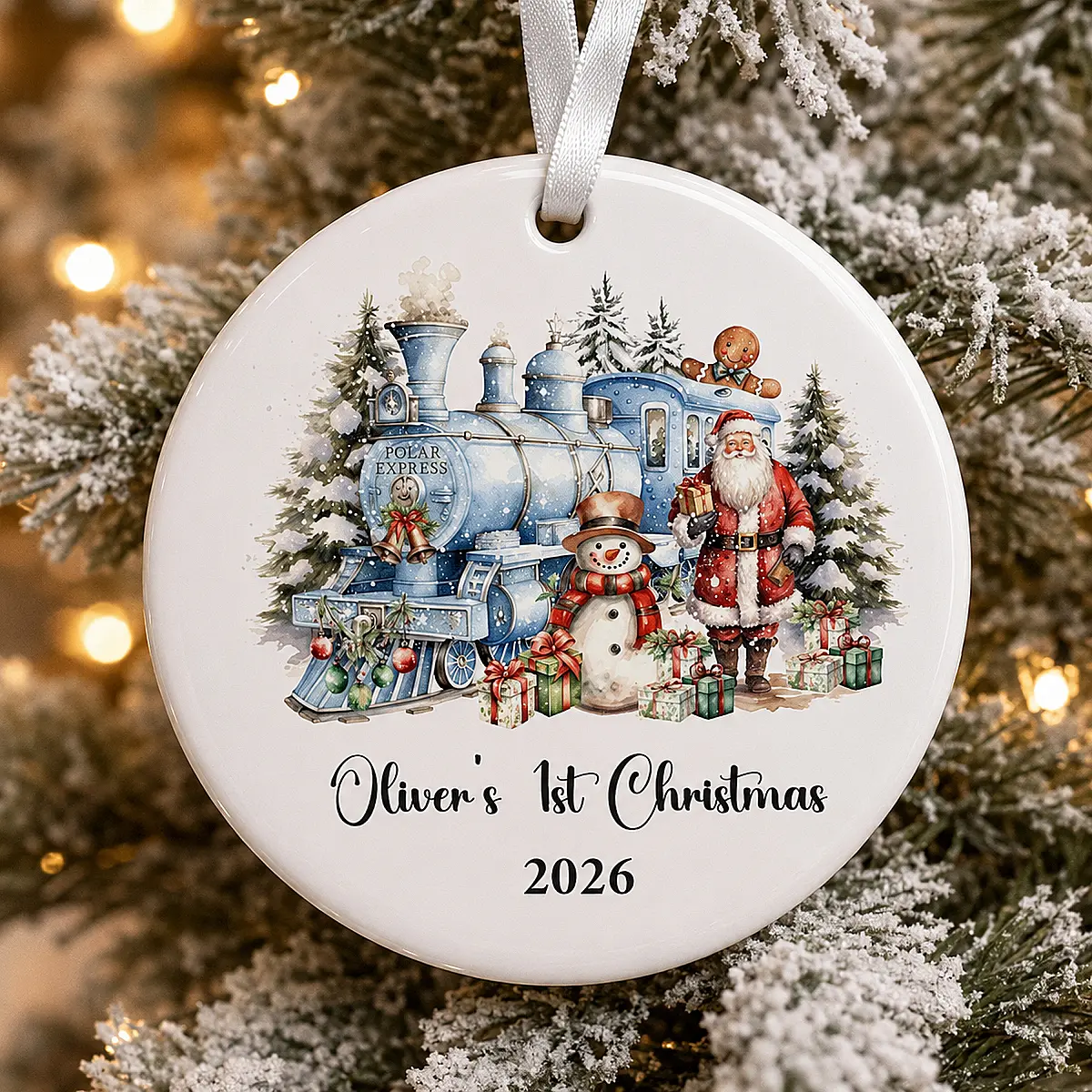 Personalised Baby’s First Christmas Train Decoration