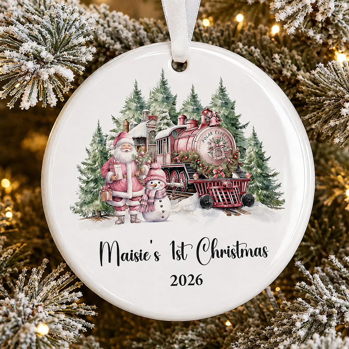 Personalised Baby’s First Christmas Train Decoration
