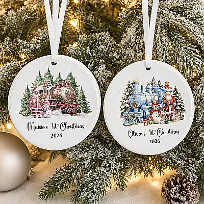 Personalised Baby’s First Christmas Train Decoration