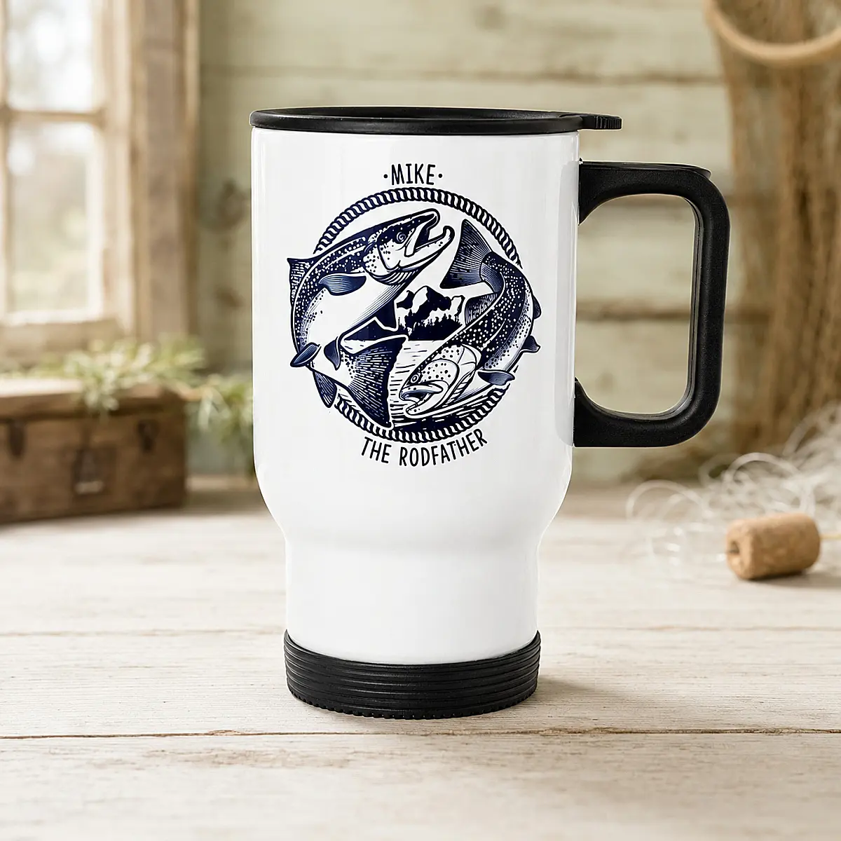 Personalised Fishing Travel Mug – The Rodfather