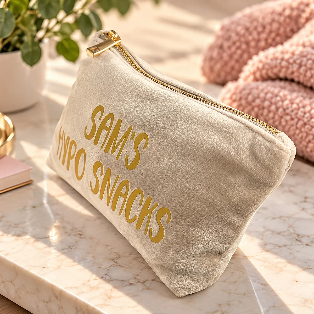 Personalised Hypo Snacks Velvet Pouch – Diabetes Essentials