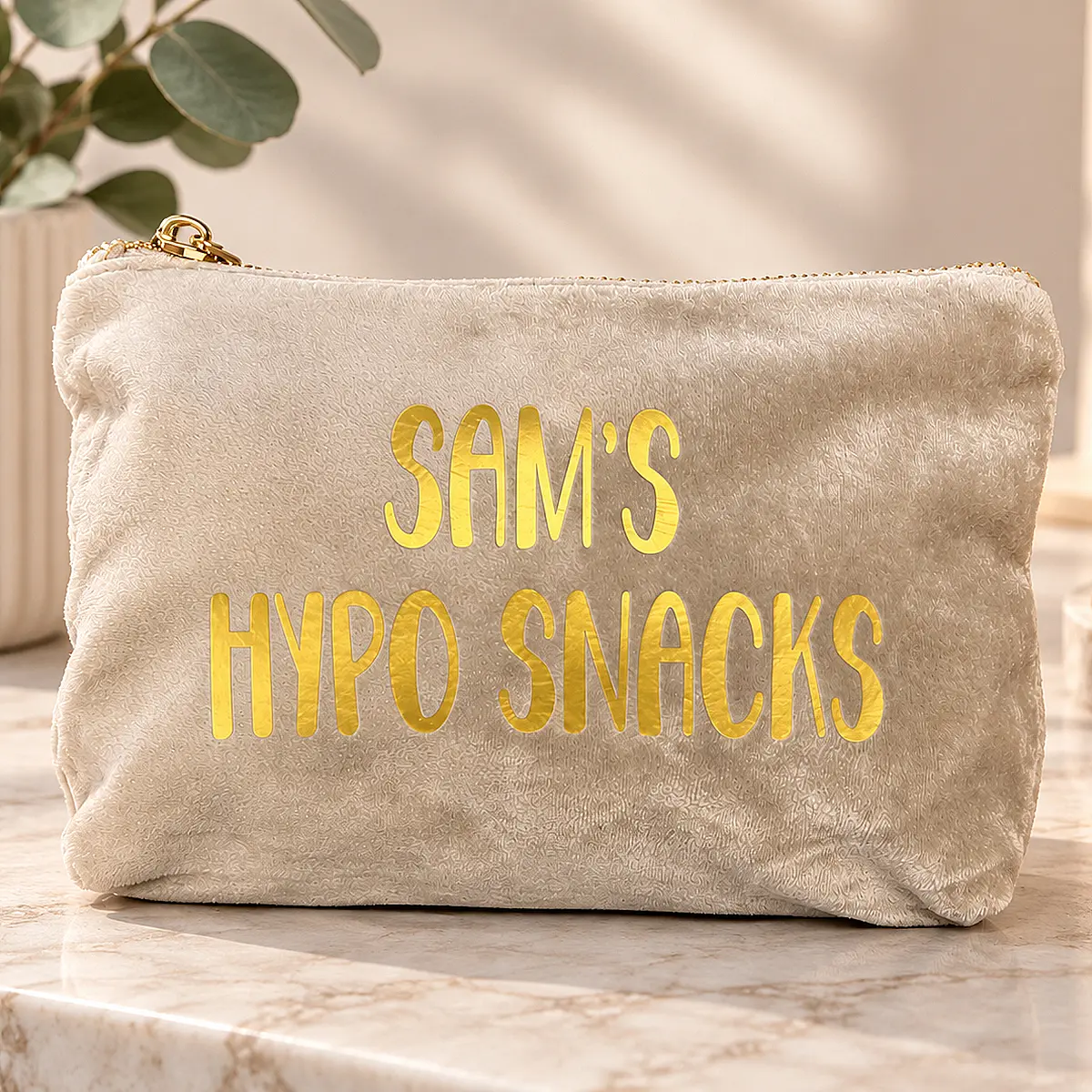 Personalised Hypo Snacks Velvet Pouch – Diabetes Essentials