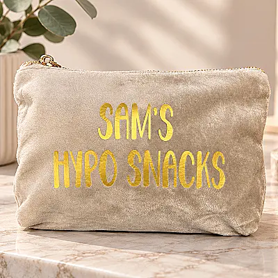 Personalised Hypo Snacks Velvet Pouch – Diabetes Essentials