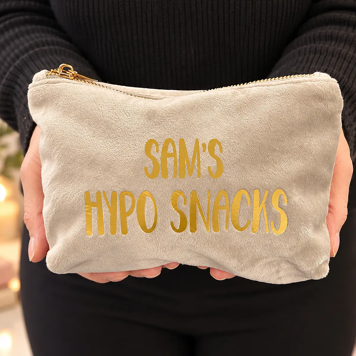 Personalised Hypo Snacks Velvet Pouch – Diabetes Essentials