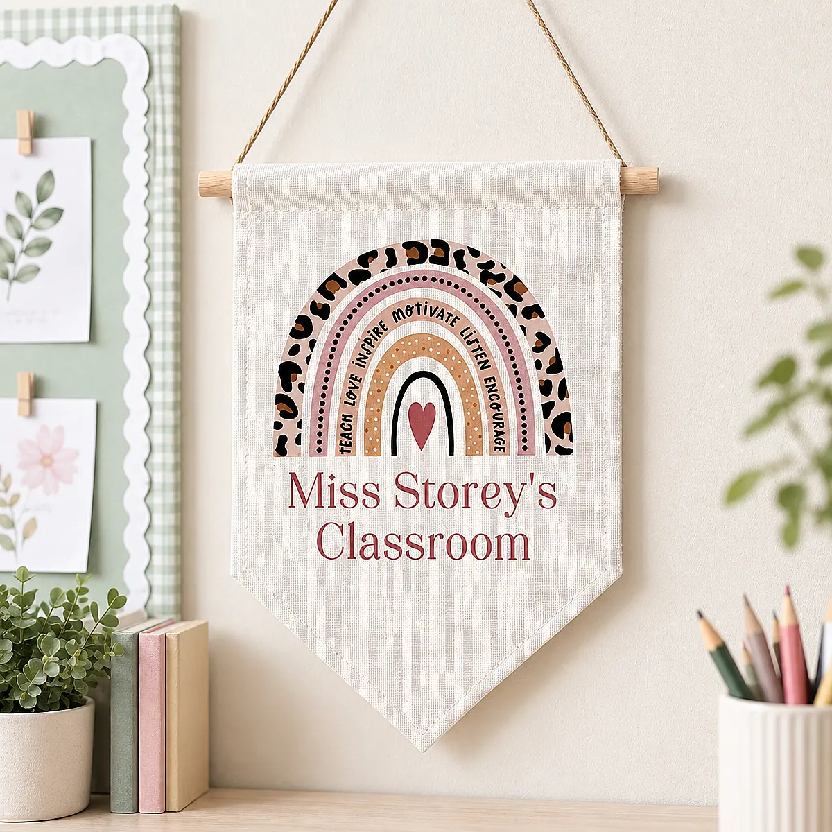 Personalised Teacher Classroom Pennant – Rainbow Hanging Teacher Gift