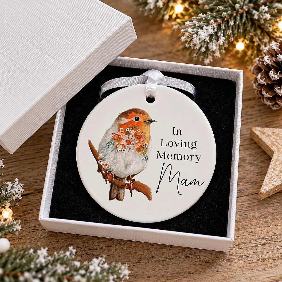 Personalised Robin Memorial Ceramic Decoration – In Loving Memory Christmas Ornament