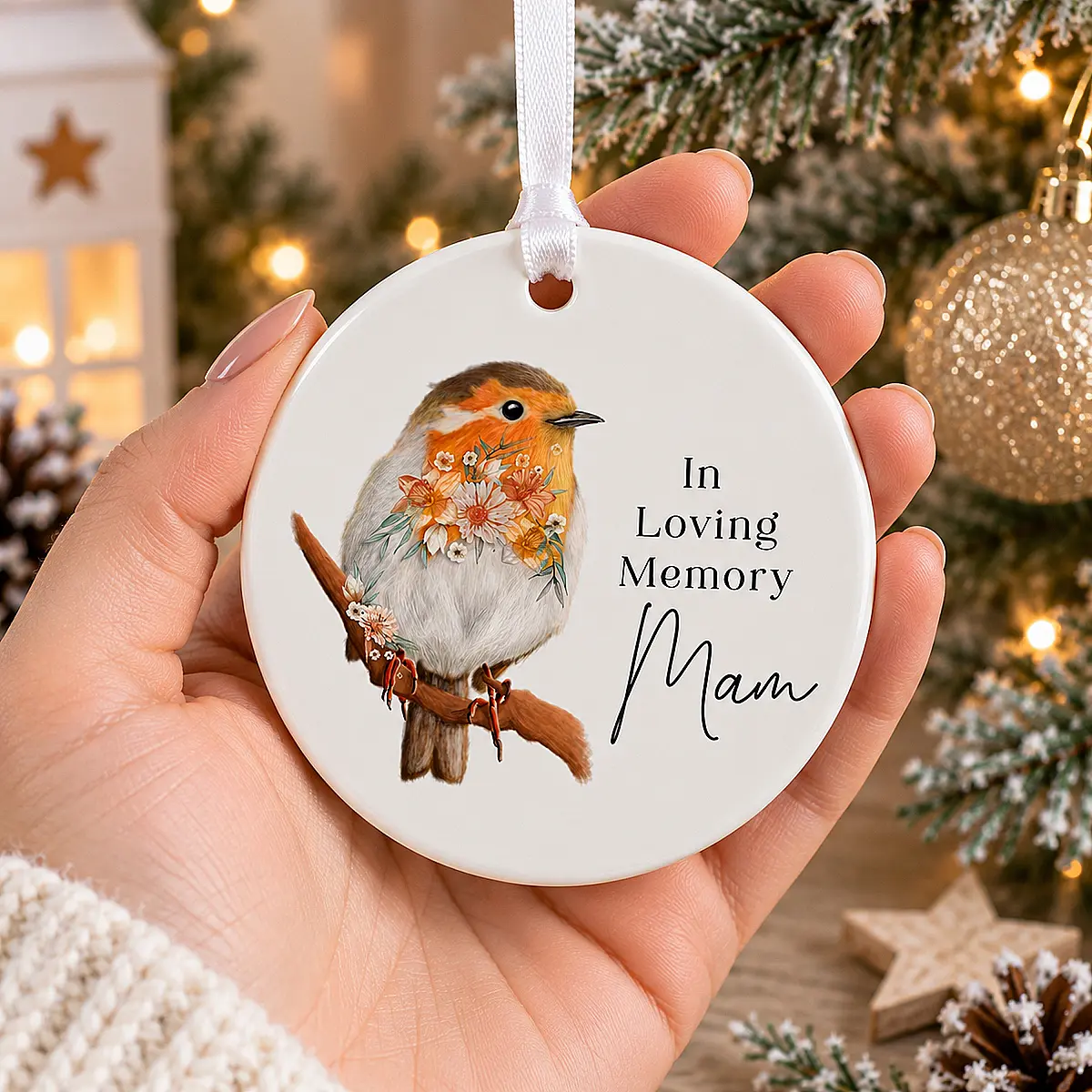 Personalised Robin Memorial Ceramic Decoration – In Loving Memory Christmas Ornament