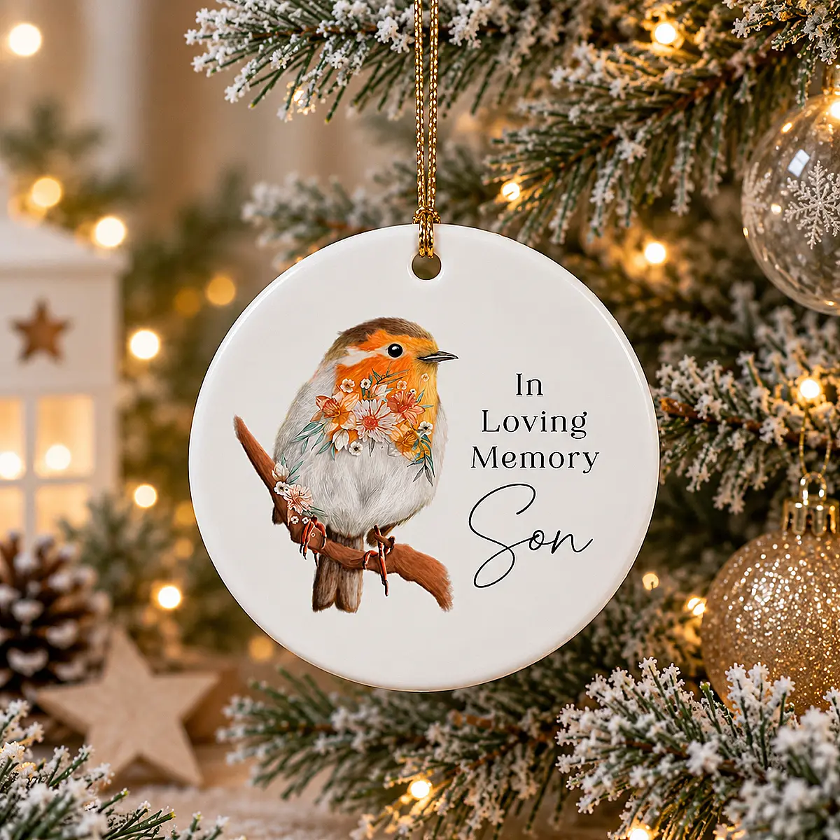 Personalised Robin Memorial Ceramic Decoration – In Loving Memory Christmas Ornament
