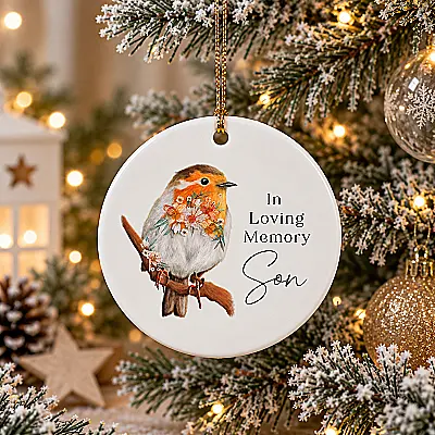 Personalised Robin Memorial Ceramic Decoration – In Loving Memory Christmas Ornament