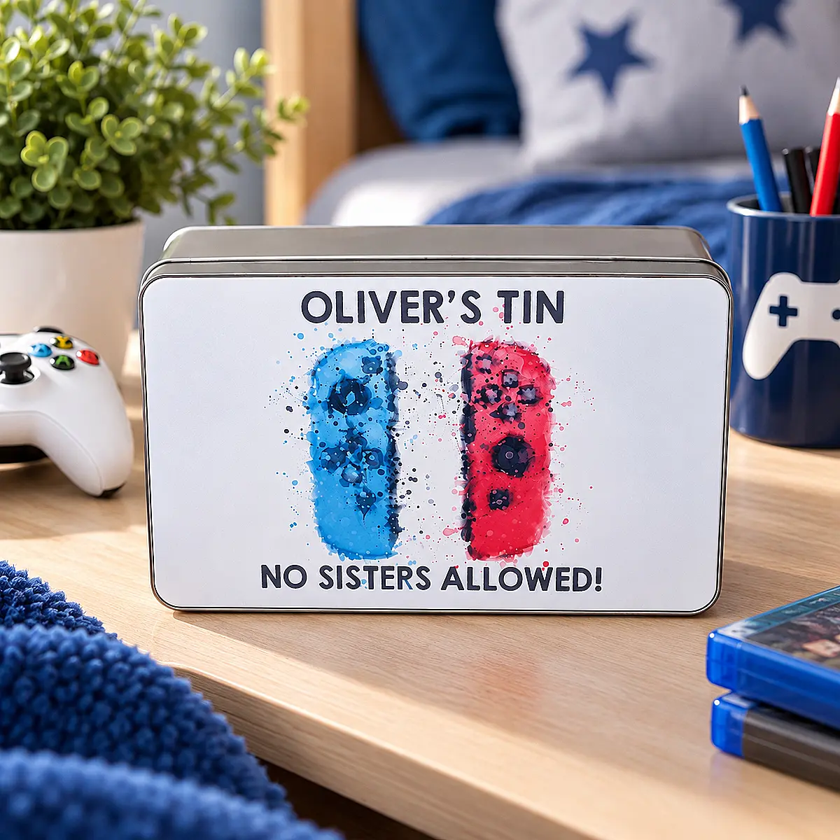 Personalised Gaming Storage Tin – No Sisters Allowed