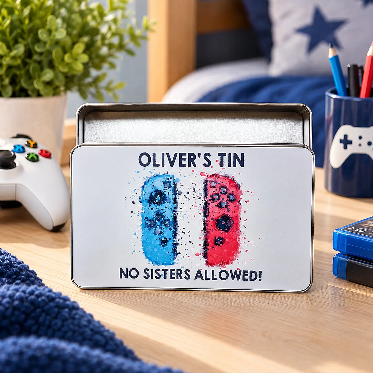Personalised Gaming Storage Tin – No Sisters Allowed