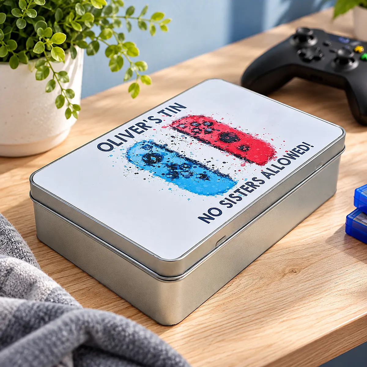 Personalised Gaming Storage Tin – No Sisters Allowed