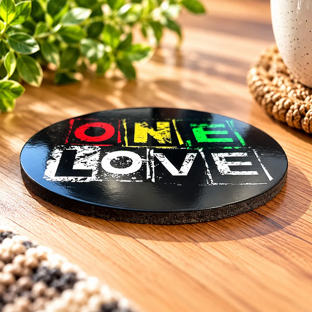 One Love Reggae Round MDF Coaster – Single or Set of 4