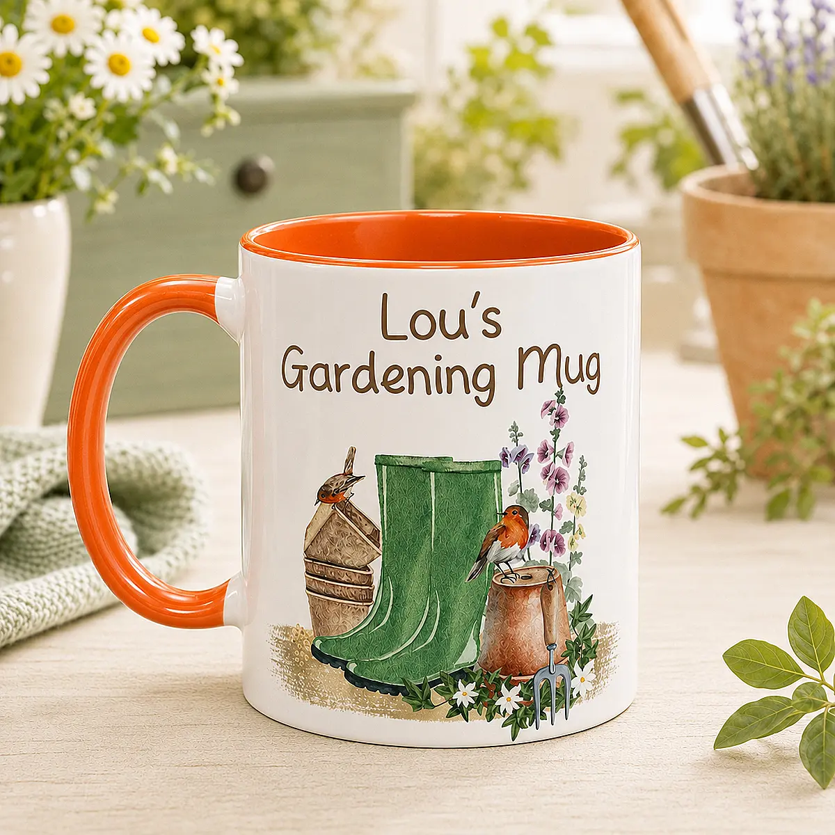 Personalised Gardening Mug – Green or Orange