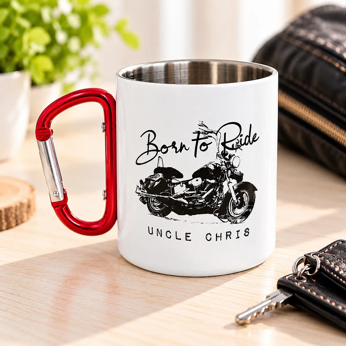 Personalised Born to Ride Carabiner Mug