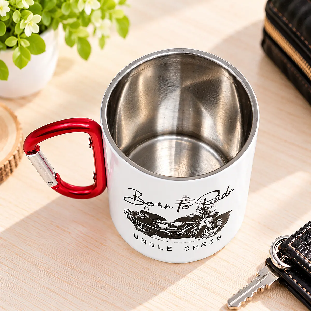 Personalised Born to Ride Carabiner Mug