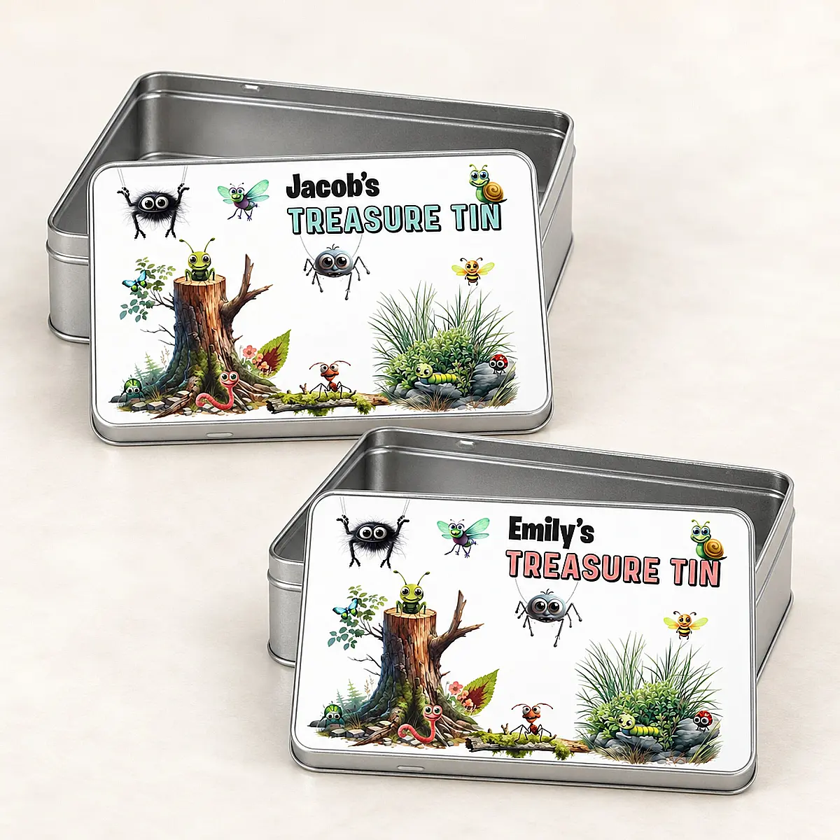 Personalised Children’s Treasure Tin – Woodland Bugs