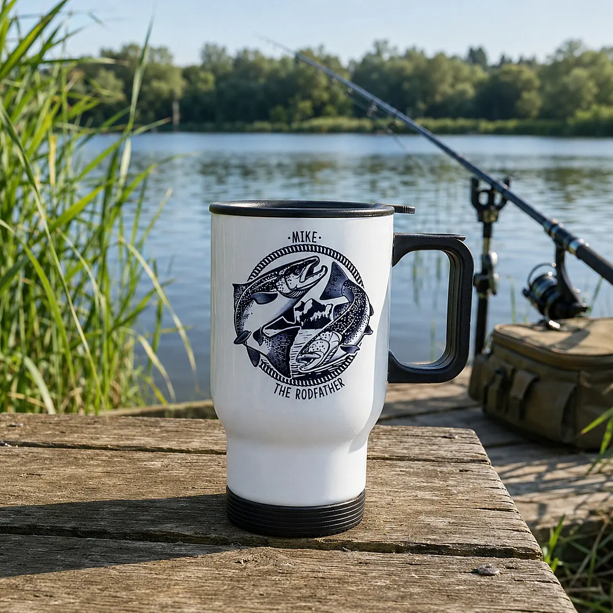Personalised Fishing Travel Mug – The Rodfather