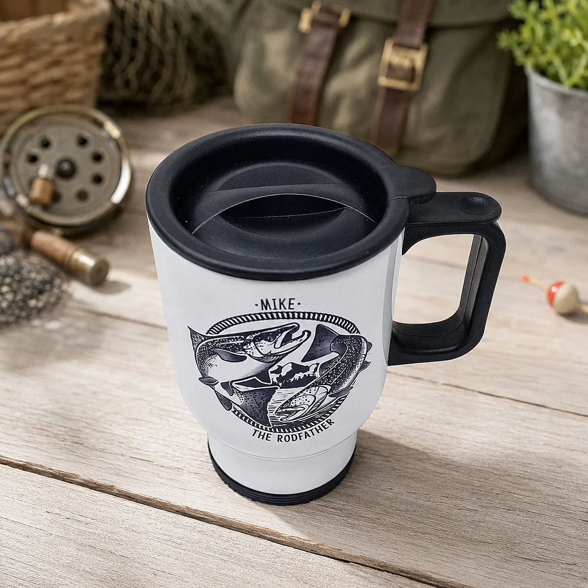 Personalised Fishing Travel Mug – The Rodfather