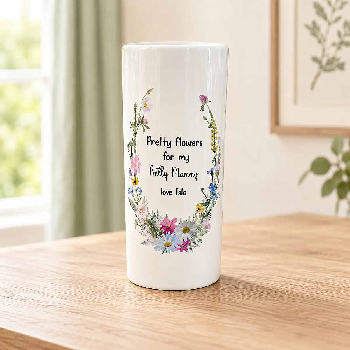 Personalised Floral Ceramic Vase for Mum or Grandma