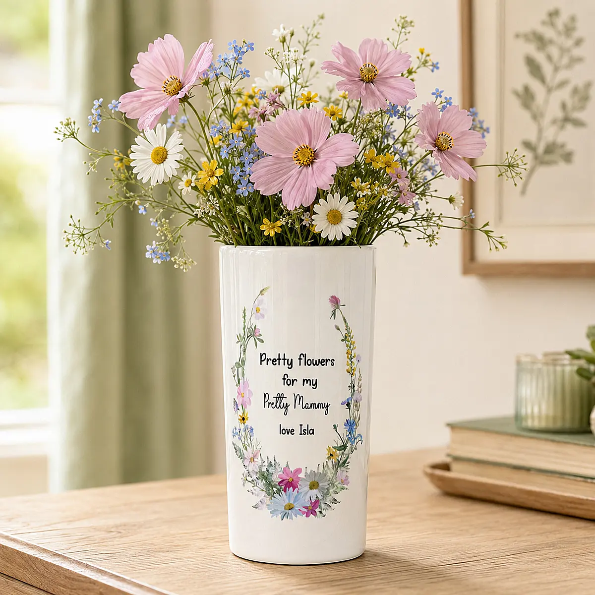 Personalised Floral Ceramic Vase for Mum or Grandma