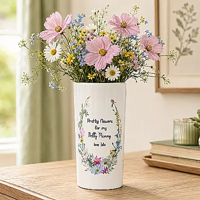 Personalised Floral Ceramic Vase for Mum or Grandma