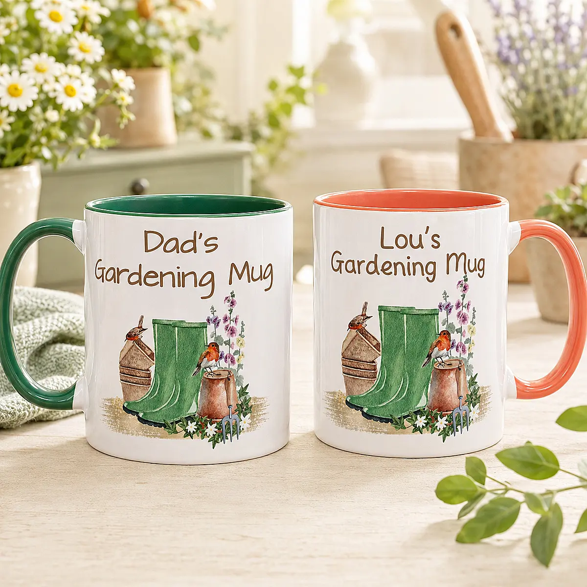 Personalised Gardening Mug – Green or Orange
