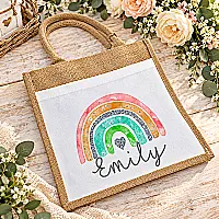 Personalised Rainbow Jute Bag – Any Name – 3 Sizes