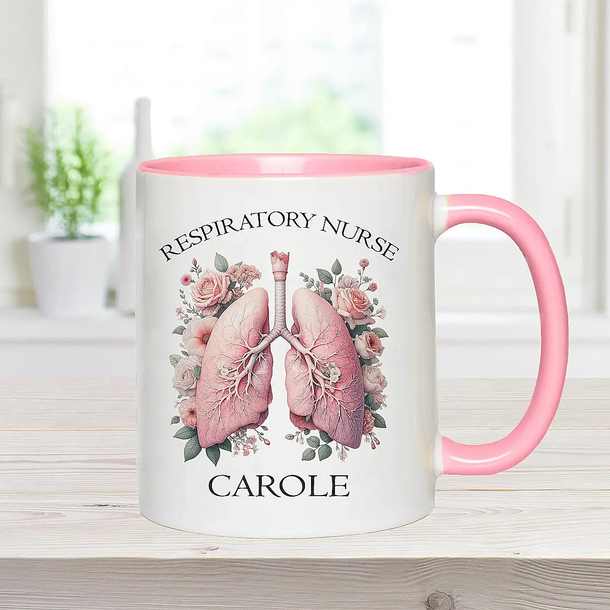 Personalised Respiratory Nurse Mug – Floral Lung Design
