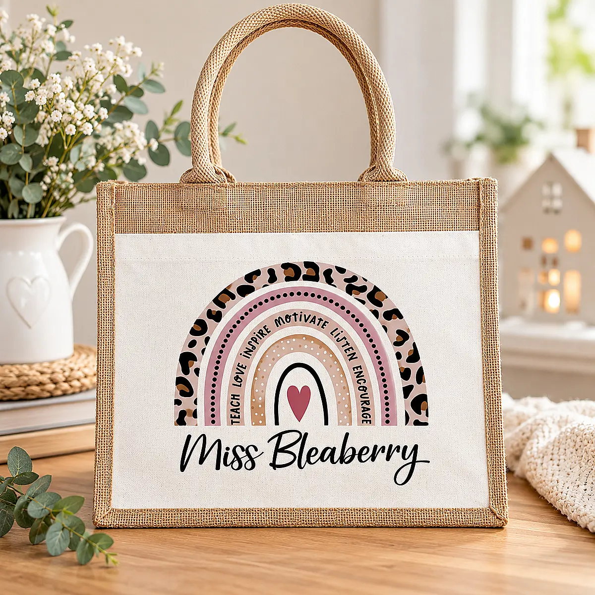 Personalised Rainbow Teacher Jute Bag