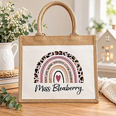 Personalised Rainbow Teacher Jute Bag