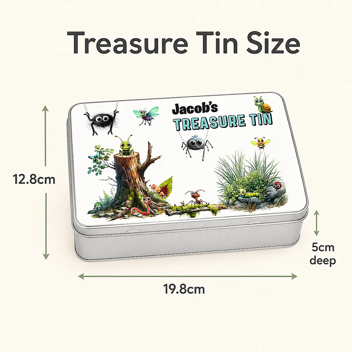 Personalised Children’s Treasure Tin – Woodland Bugs
