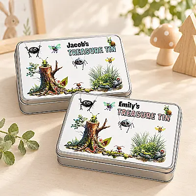 Personalised Children’s Treasure Tin – Woodland Bugs