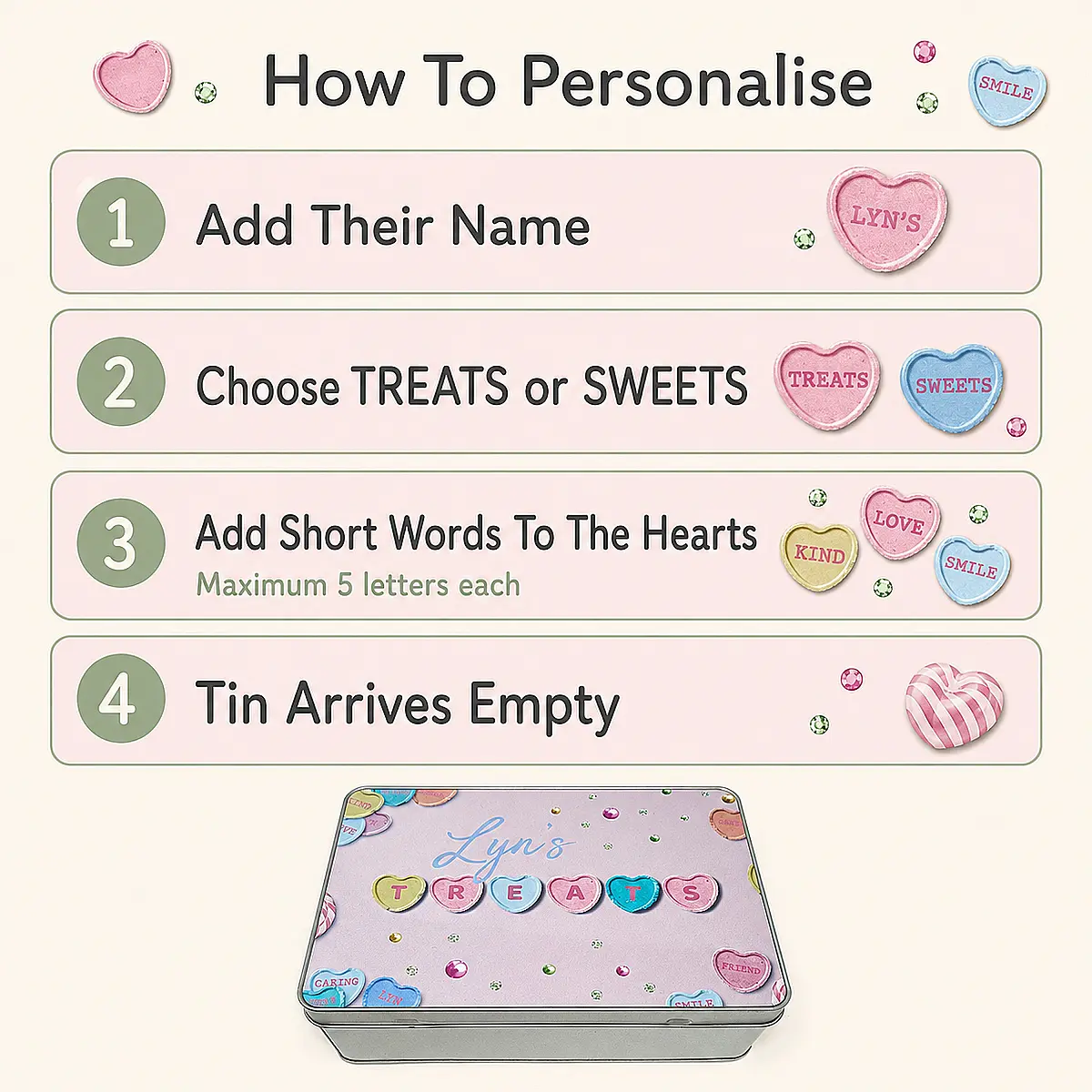 Personalised Love Heart Treats Tin